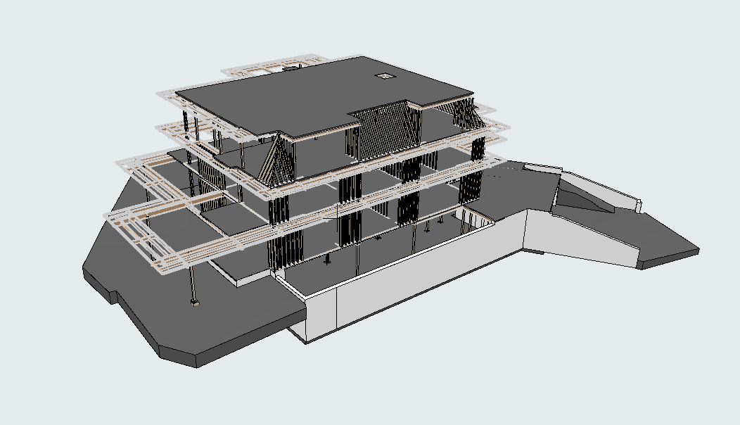 Laser scanning of a 4-story private home on Long Island, New York, showing a detailed 3D model for restoration and remodeling.