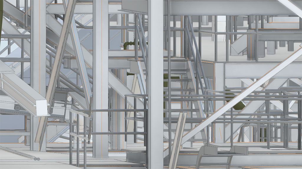 BIM-Modell einer Ölanlage als Ergebnis eines 3D-Laserscannings