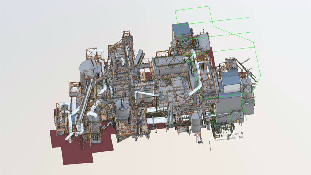 BIM-Modell einer Ölanlage als Ergebnis eines 3D-Laserscannings