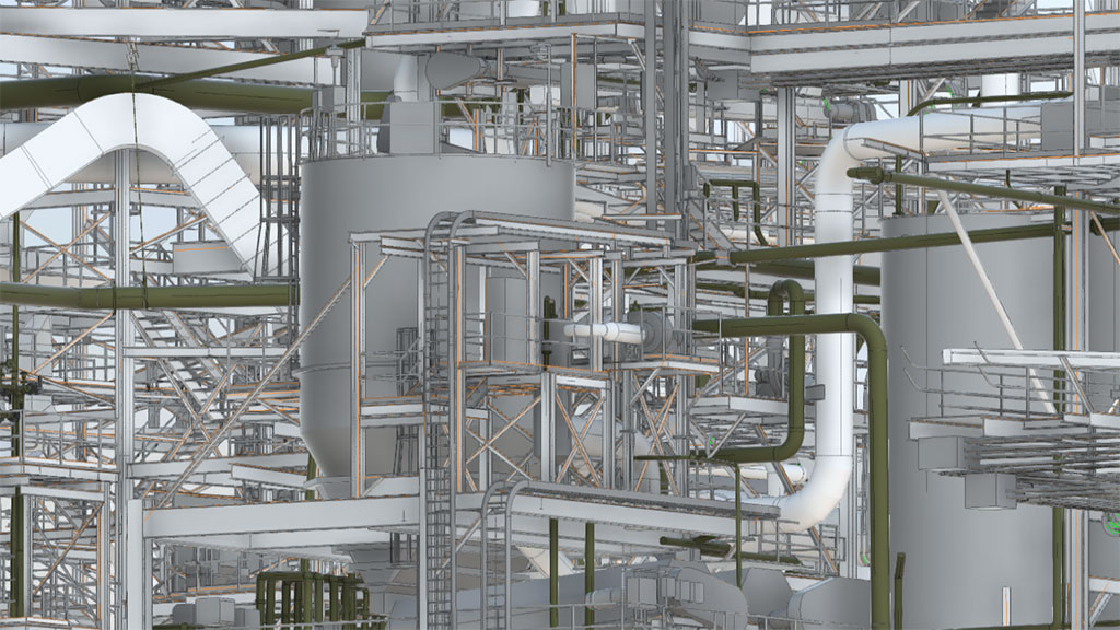 BIM-Modell einer Ölanlage als Ergebnis eines 3D-Laserscannings