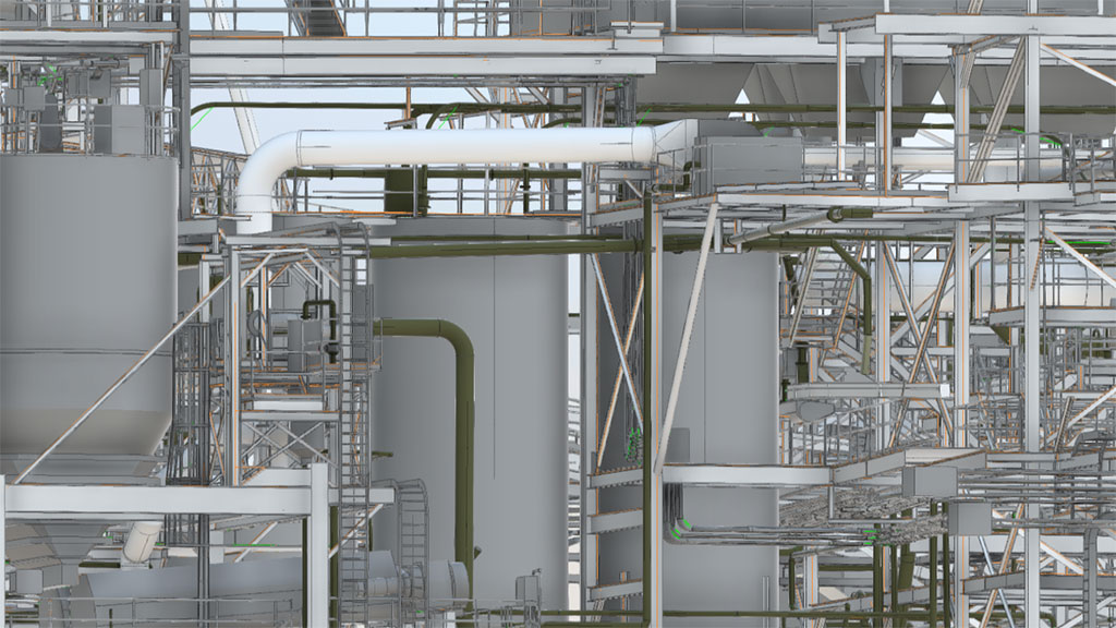 BIM-Modell einer Ölanlage als Ergebnis eines 3D-Laserscannings