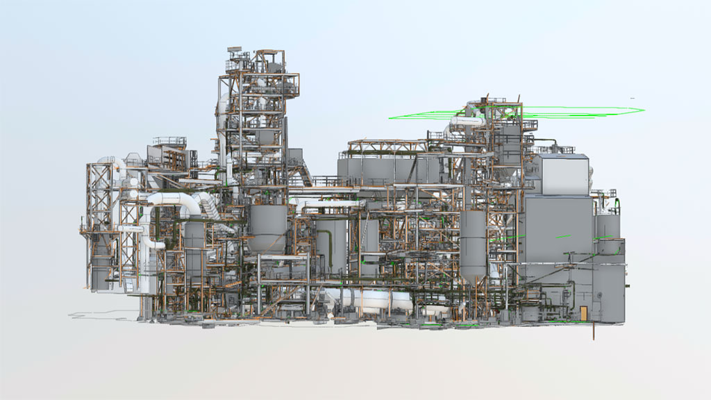 BIM-Modell einer Ölanlage als Ergebnis eines 3D-Laserscannings