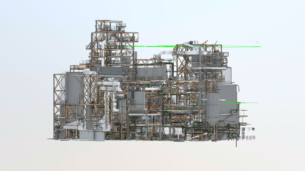 BIM-Modell einer Ölanlage als Ergebnis eines 3D-Laserscannings