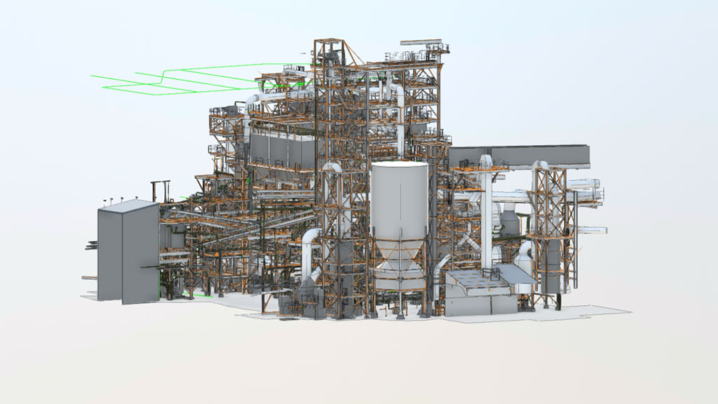 BIM-Modell einer Ölanlage als Ergebnis eines 3D-Laserscannings