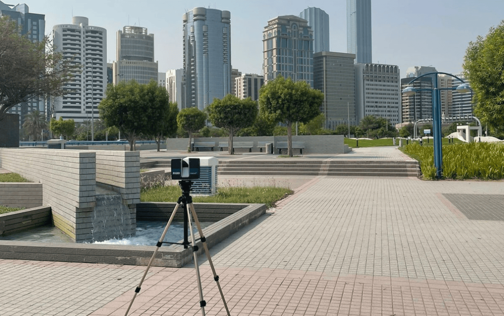 3D laser scanning of Corniche Seaside Park topography for precise landscape design in Abu Dhabi