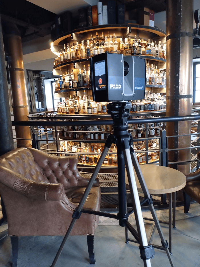 Laser scanning of Whiskey House for detailed 3D model and 2D floor plans