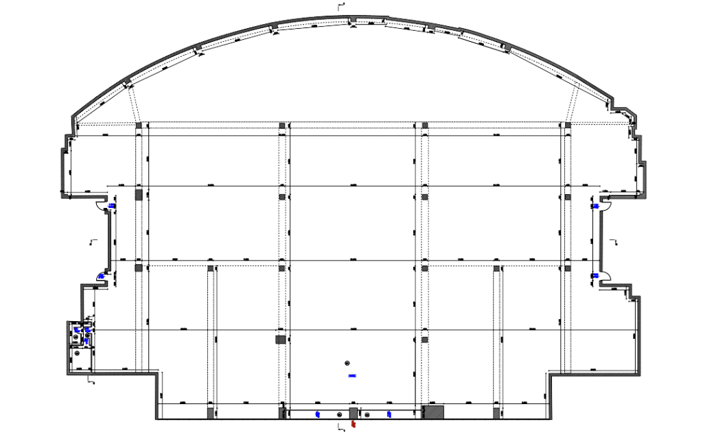 Skanowanie laserowe 3D Dalma Mall w Abu Zabi, pokazujące precyzyjne pomiary i dane w postaci chmury punktów do wykorzystania w projektowaniu wnętrz i planowaniu systemu HVAC.