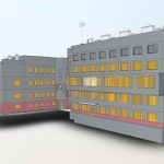 3D-Scannen eines Krankenhauses, Laservermessung zur Erstellung präziser Bestandspläne und eines BIM-Modells für die Renovierungsplanung.