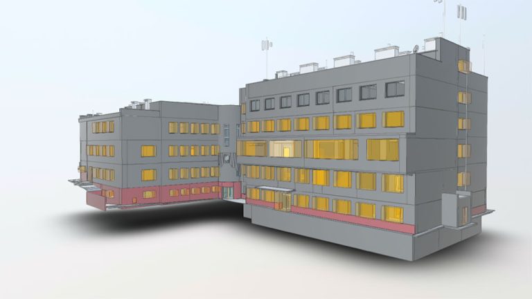 3D scanning hospital project showcasing comprehensive building modeling and laser survey for renovation planning.