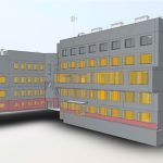 3D-Scannen eines Krankenhauses, Laservermessung zur Erstellung präziser Bestandspläne und eines BIM-Modells für die Renovierungsplanung.