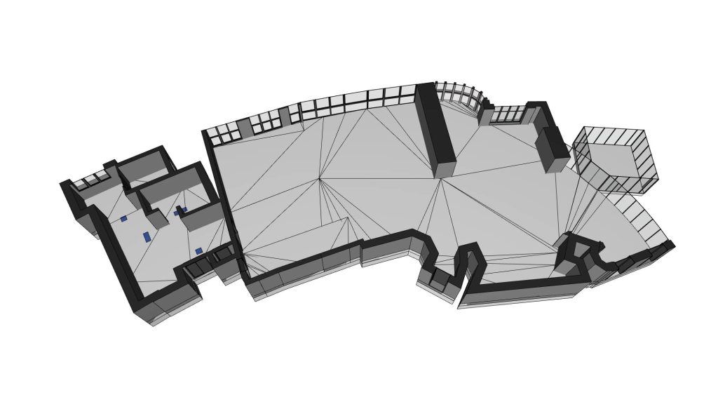 Precyzyjne skanowanie 3D restauracji w hotelu, projektowanie wnętrz i tworzenie dokładnego modelu 3D dla planowania renowacji.