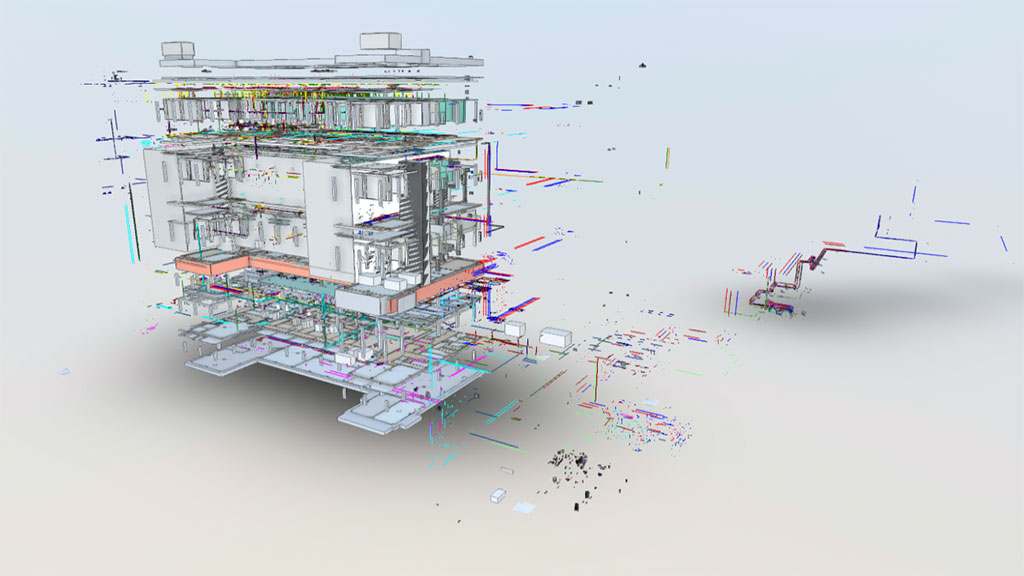 3D laser scanning and BIM modeling of a pharmaceutical plant for high-precision facility documentation and FDA compliance.