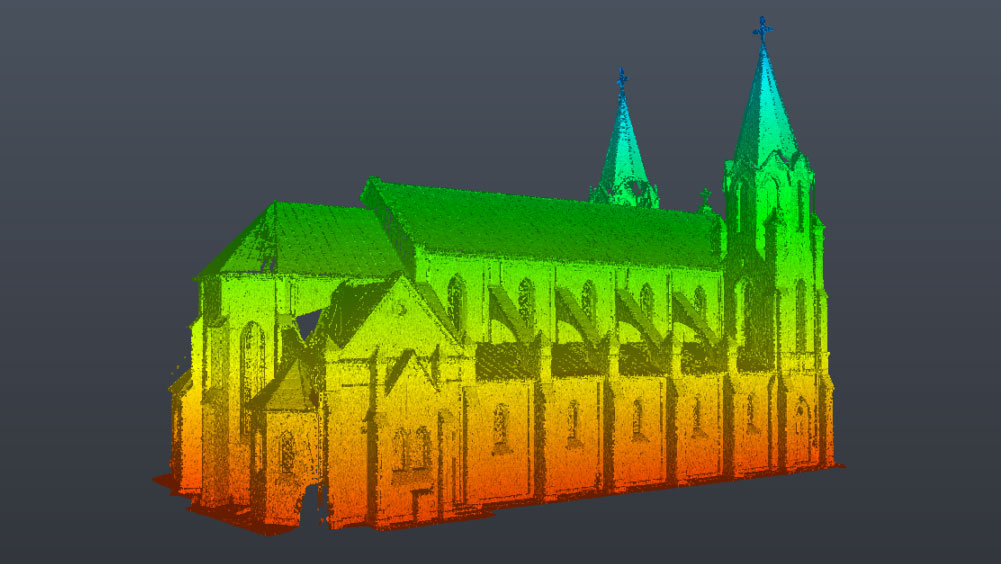 Detaillierte Punktwolke der Kirche