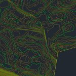 Aerial view of a large 247-acre landscape mapped with LiDAR drone scanning technology for resort planning, showing detailed elevation changes, tree density, and lake proximity for optimal cabin placement.