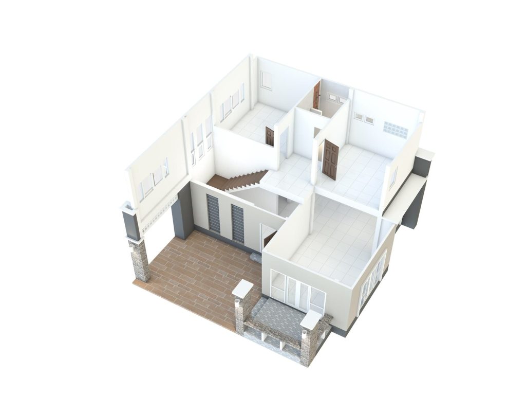 3D model of a residential building interior for restoration planning and laser 3D scanning.