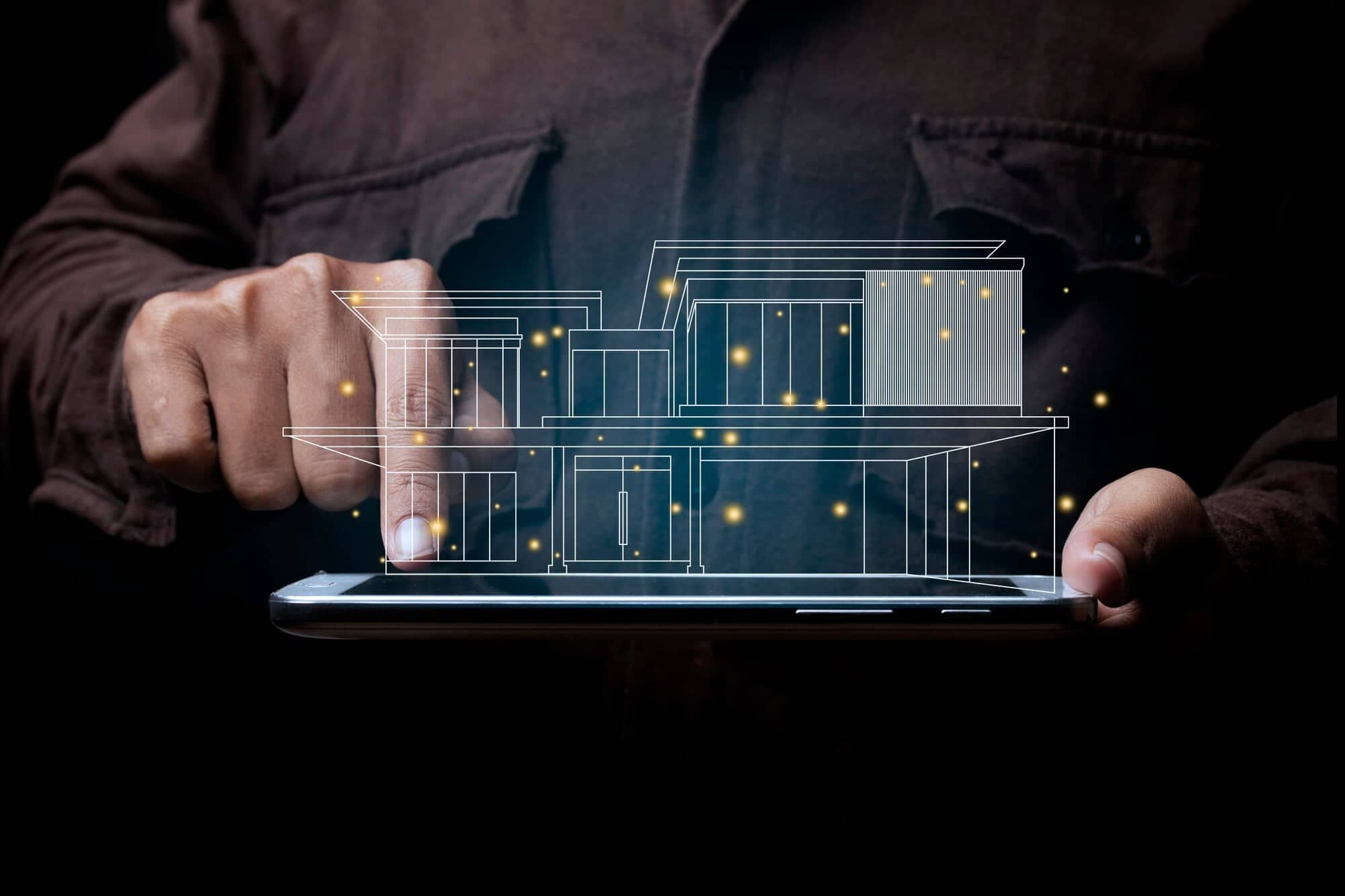 A high-tech 3D laser scanner capturing accurate measurements of a home interior for real estate evaluation.