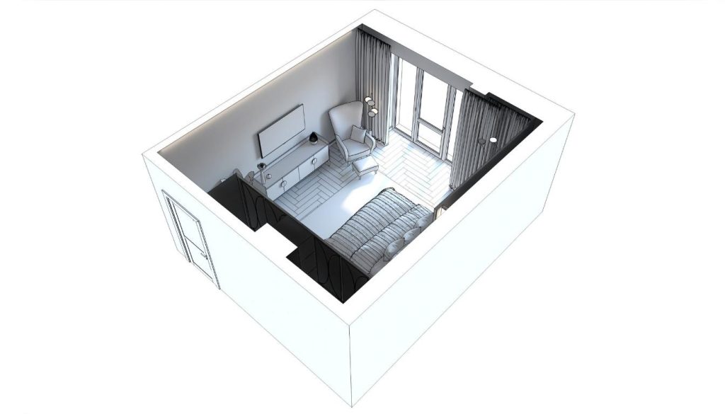 3D floor plan with a custom furniture layout and accurate data for space planning.