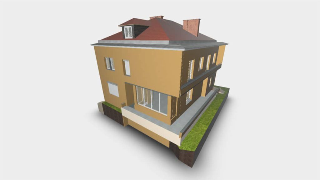 Precyzyjne skanowanie laserowe 3D i model BIM czterokondygnacyjnego domu, dokumentacja powykonawcza dla renowacji i planowania systemów HVAC.