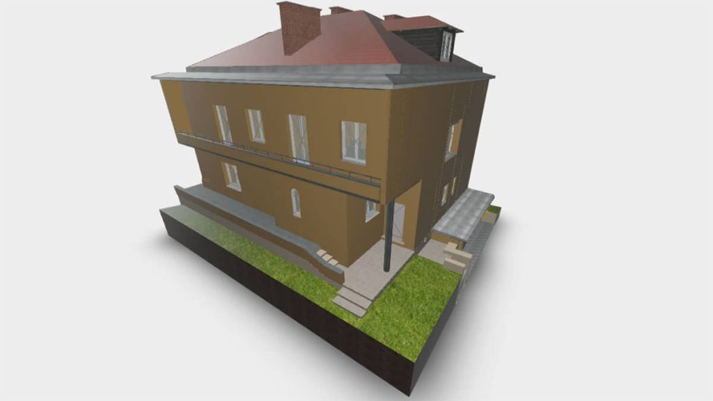 Precyzyjne skanowanie laserowe 3D i model BIM czterokondygnacyjnego domu, dokumentacja powykonawcza dla renowacji i planowania systemów HVAC.