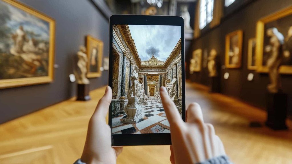 Virtual museum tour with 3D renderings from laser scanning.