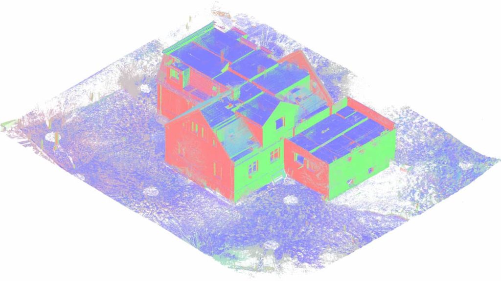 High-precision Point Cloud of an abandoned house for renovation and interior design planning.