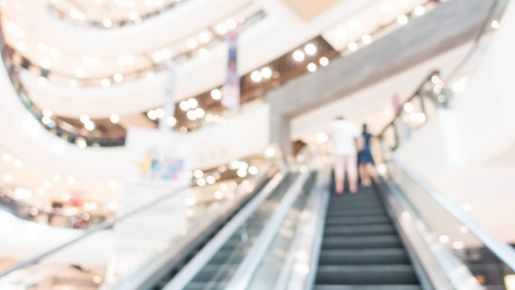 Laser 3D scanning capturing detailed architectural data of a shopping mall