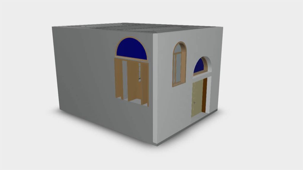 High-precision 3D model of a historic hall showing intricate railings and a domed ceiling.