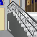 High-precision 3D model of a historic hall showing intricate railings and a domed ceiling.