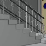 High-precision 3D model of a historic hall showing intricate railings and a domed ceiling.