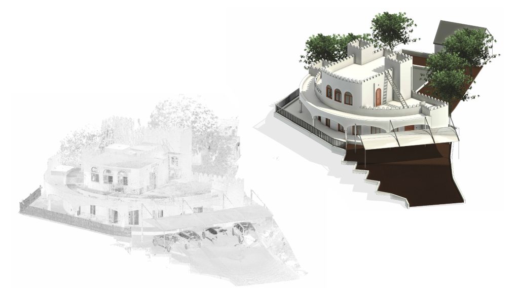 3D BIM model of the 300 m² villa in Dubai, created from point cloud data (LOD250).