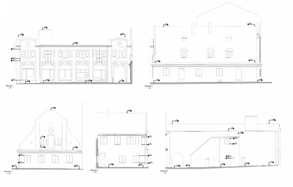 Elewacje i przekroje kamienicy wykonane z chmury punktów