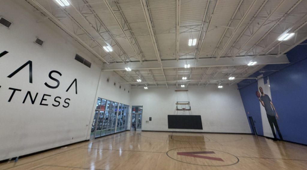 Indoor basketball court at VASA Fitness in Chandler AZ prepared for 3D laser scanning survey