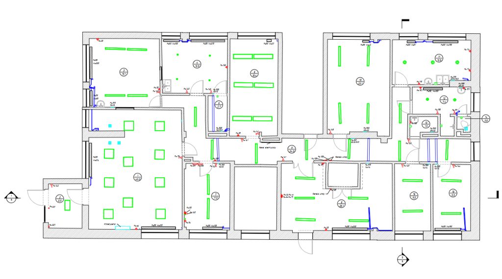 Inwentaryzacja 3D apteki – rzut z naniesionym wyposażeniem i instalacjami