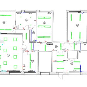 Inwentaryzacja 3D apteki – rzut z naniesionym wyposażeniem i instalacjami