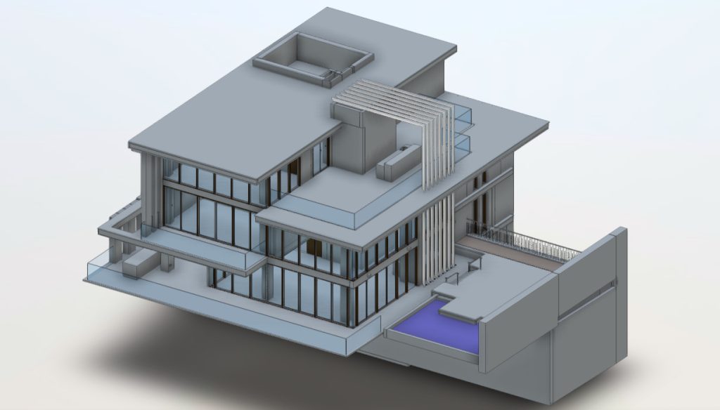 3D BIM model of a 1600 m² luxury villa generated from laser scanning point cloud data