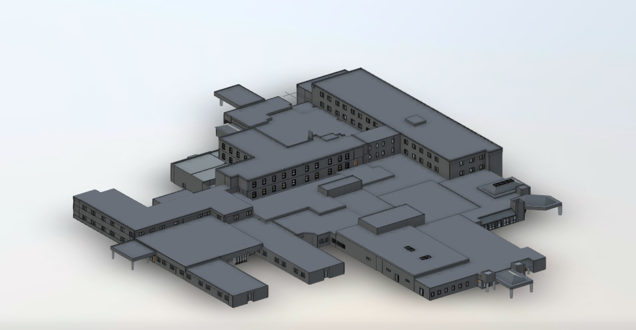 Top view BIM model of 170000 sq ft healthcare facility created from registered point cloud