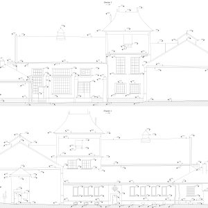 Rysunki elewacji i przekrojów kotłowni opracowane na podstawie skaningu 3D
