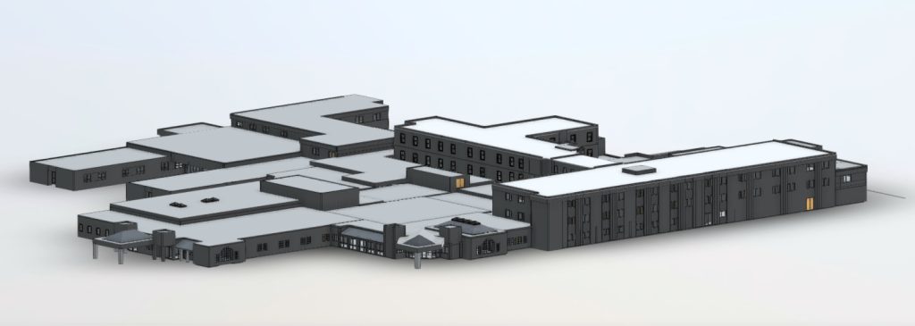 BIM model of 170000 sq ft public health center created from 3D laser scanning data