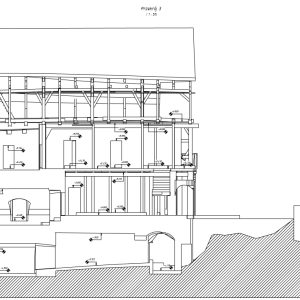 Przekrój architektoniczny zabytkowego obiektu opracowany z danych skanowania 3D