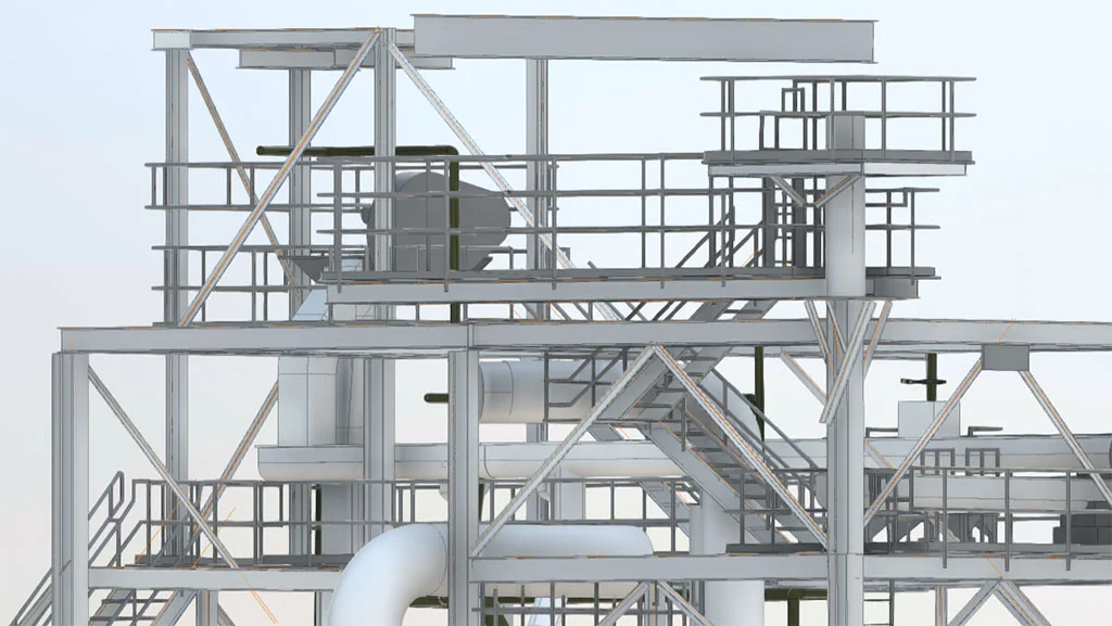 BIM model of chemical plant structural framework and industrial platforms