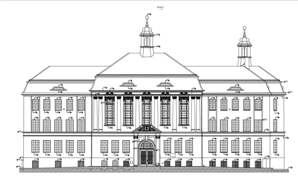 Dokumentacja elewacji I Liceum Ogólnokształcącego im. Oskara Kolberga w Kościanie opracowana na podstawie skanowania laserowego