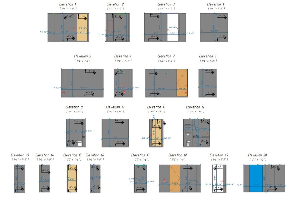 Detailed CAD elevation drawings with dimensions