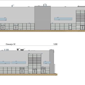 As-built elevation drawings of an industrial manufacturing facility facade