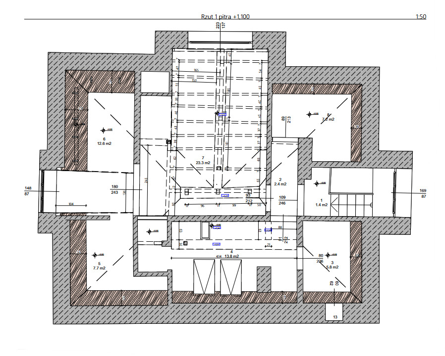 Detailed architectural survey plan of attic level with dimensions