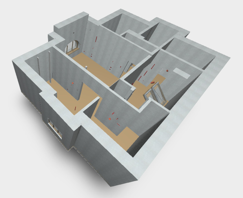 3D architectural model of attic interior created from survey data