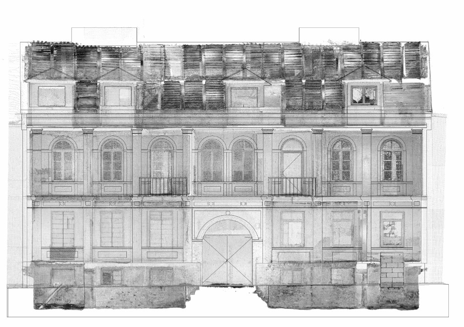 Podkład elewacyjny kamienicy w Łomży wygenerowany na podstawie chmury punktów