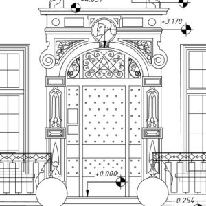 Detailed CAD drawing of the building entrance based on point cloud data