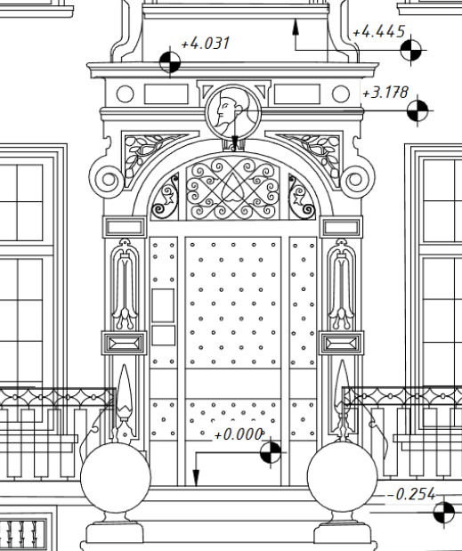 Detailed CAD drawing of the building entrance based on point cloud data