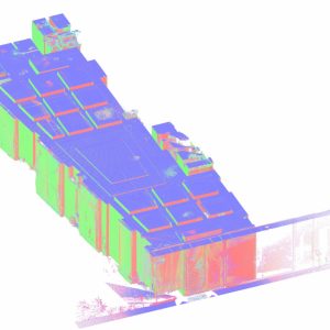 Kolorowa chmura punktów lokalu usługowego po skanowaniu laserowym 3D